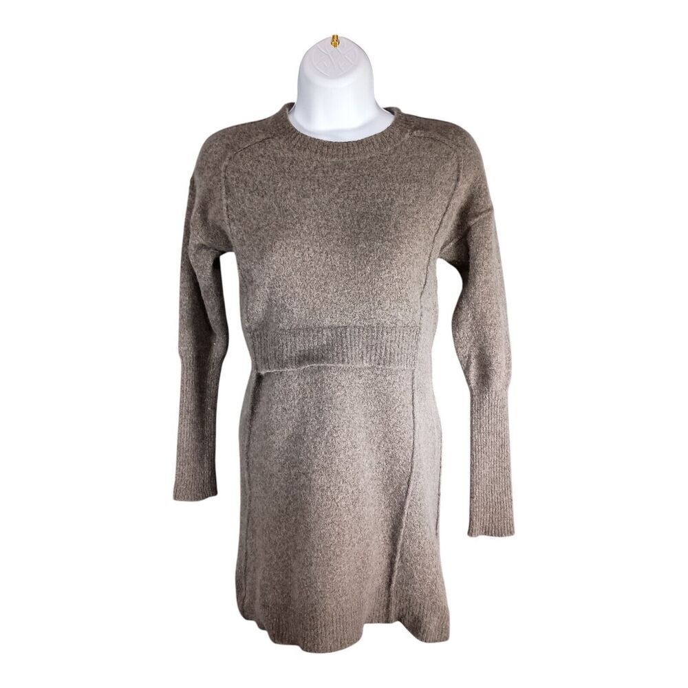 COS Wool Sweater Long Sleeve Crew Neck Knit Olive Green Brown Women's Medium